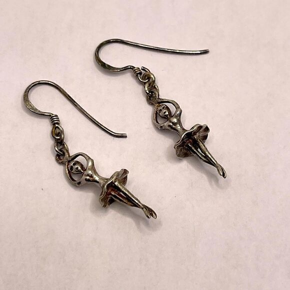 Vintage 925 sterling ballets dancing earrings dangling - Picture 1 of 10